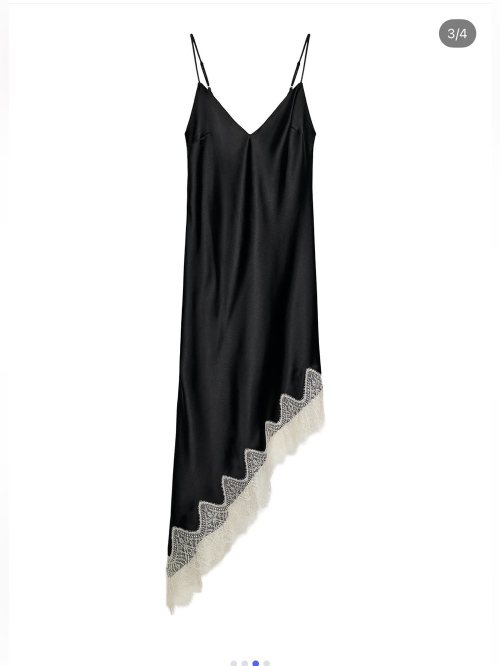 Zara Black Satin Asymmetrical Slip Dress with White Lace Trim - Picture 4 of 6